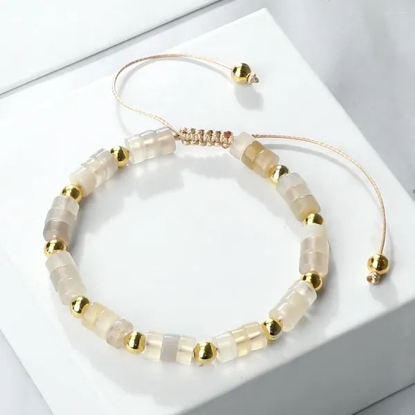Strand Bracelet de perles en pierre naturelle Charm Agates avec perles de cuivre Bracelets à cordes réglables à la main Bijoux Cadeaux de yoga pour femmes hommes