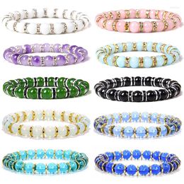 Strand Natuursteen Kralen Armband Mode Micro Zirkoon Rondelle Spacer Kralen Glas Elatic Vrouwen Yoga Healing Gifts