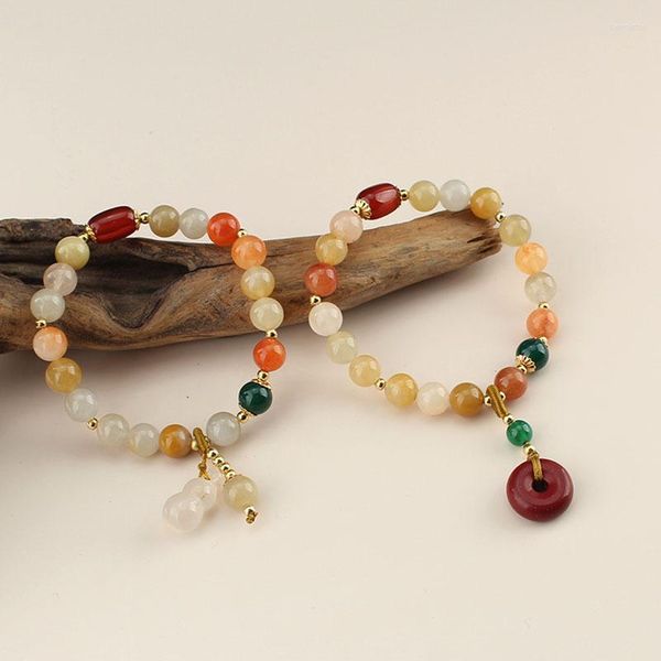 Pulsera con cuentas de piedra Natural para mujer, cuerda elástica, brazalete de Jade, colgante de calabaza, dijes, energía curativa, joyería femenina