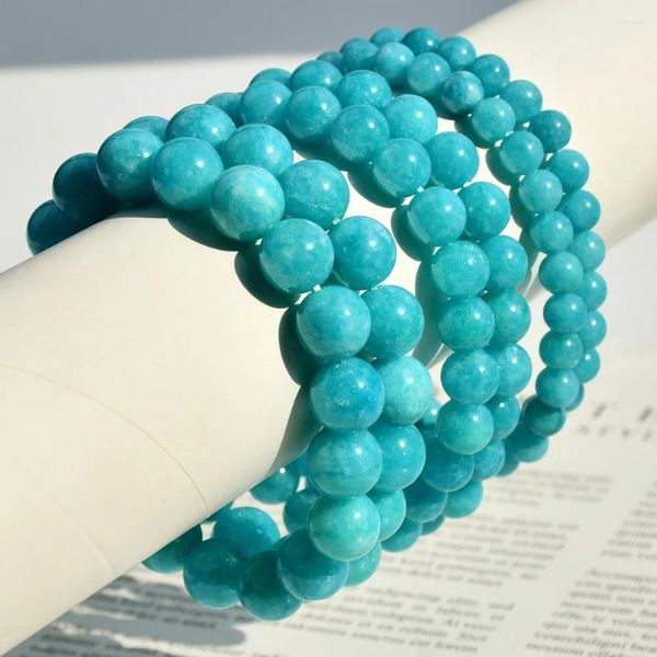 Bracelet de perles en pierre naturelle pour hommes et femmes, fil élastique, Amazonite, bleu de mer, Reiki Yoga, bijoux faits à la main