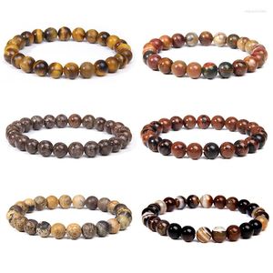 Bracelet de perles de pierre naturelle brin pour hommes femmes 8mm à la main marron Agates énergie Yoga guérison bijoux cadeaux