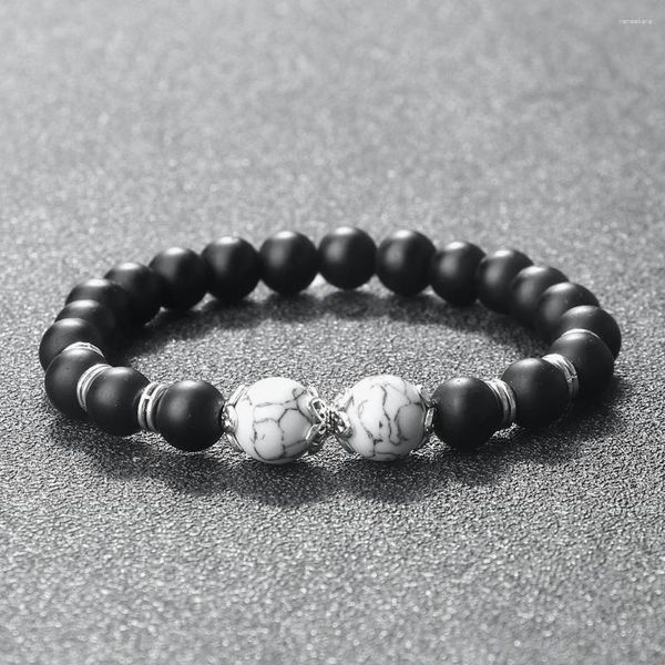 Strand Pulsera de cuentas de piedra natural Hombres Simple 8 mm 10 mm Lava Rock Ojo de tigre Onyx Mate Howlita Brazaletes curativos Charm Yoga Joyería de mujer