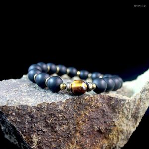 Strand Natural Stone Black Matte Onyx Lava Perles Tiger Eye Bracelet For Men Fashion Jewelry Gift Bijoux NSB1055