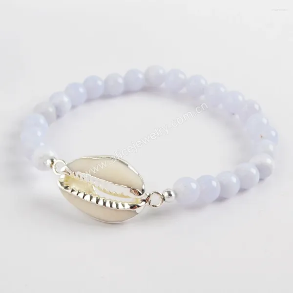 Brin pierre naturelle bleu calcédoine perles Bracelets cauris coquille charmes aigue-marine Bracelet pour femmes amitié bijoux cadeaux