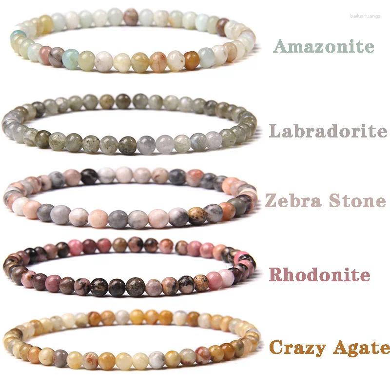 Strand pulseira de pedra natural 4mm ágata redonda labradorite contas de quartzo pulseiras de energia elástica para mulheres masculino reiki yoga jóias presente