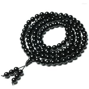 Strand Pierre Naturelle Bracelet Noir Hommes Obsidienne Bracelets 108 Perles Bouddha Chapelet Bouddhiste Stretch 6mm 8mm Bijoux Femmes