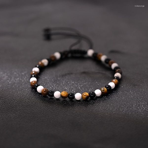 Bracelet en pierre naturelle Strand pour hommes bijoux Onyx oeil de tigre réglable 4MM