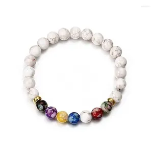Bracelets en pierre naturelle pour hommes et femmes, brins de perles de Distance, roche de lave noire, blanc, extensible, bijoux à breloques