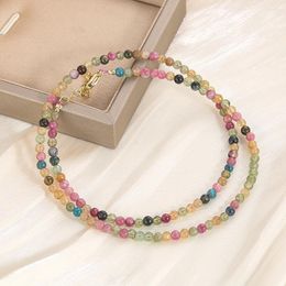 Strand Natuursteen Kleur Toermalijn Armband Voor Vrouwen Minimalistische Edelsteen Energie Ketting Empath Bescherming Sieraden Geschenken