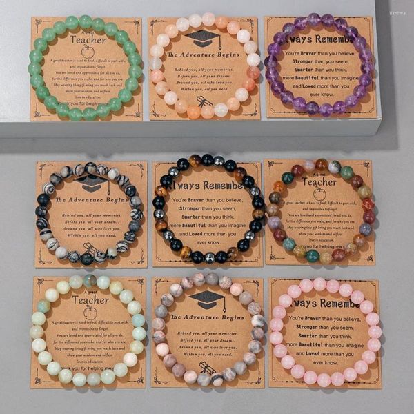 Pulseras de tarjeta de graduación de piedra Natural para amigos, pareja de profesores, pulsera de cuentas de hematita de ágatas hechas a mano, joyería de agradecimiento