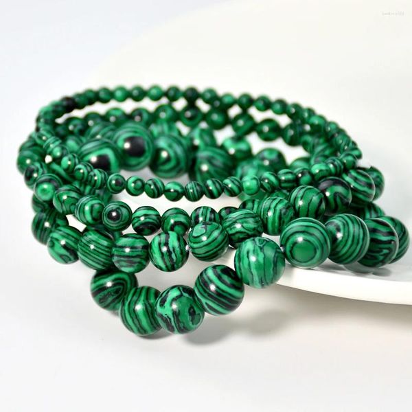 Pulsera elástica con cuentas redondas de malaquita verde para mujer, piedra Natural, joyería curativa hecha a mano