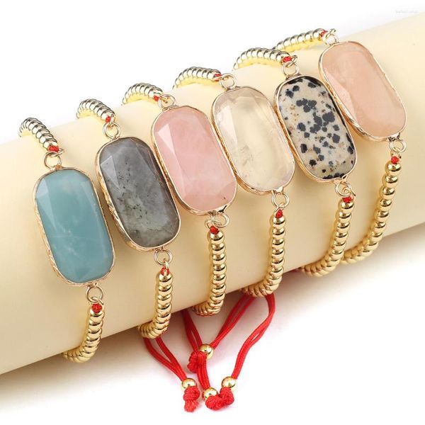 Bracelet tissé à la main en pierre naturelle cordon rouge bande élastique connecteur de gemme rectangulaire bijoux exquis accessoires de banquet de fête