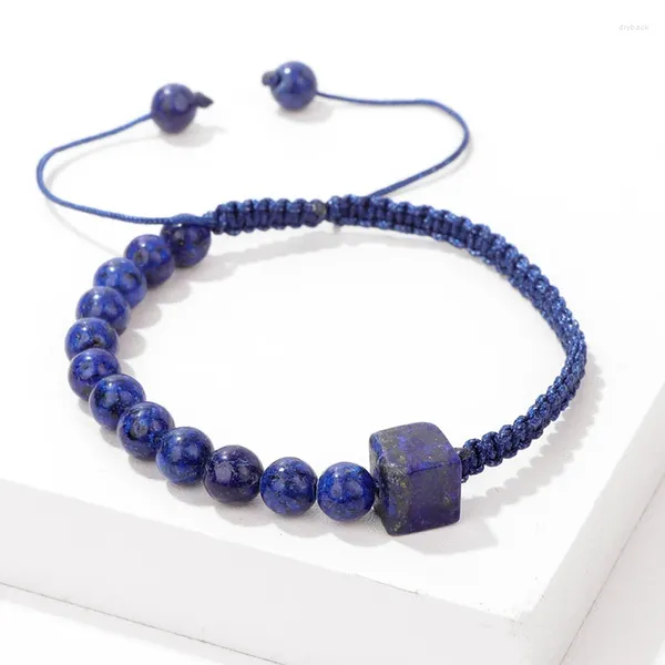 Pulsera de cuentas de lapislázuli de piedra Natural, ágatas cuadradas, malaquita, ajustable, joyería energética para hombres y mujeres