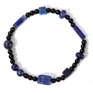 Bracelet en pierre naturelle Lapis Lazuli, brin rond de 4mm, perles de verre noires, porte-bonheur, Agates porte-bonheur, bijoux cadeau, Bracelets pour femme