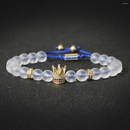 Pulsera de cuentas de corona de lujo de piedra Natural para hombre, pulsera redonda de cristal esmerilado CZ, joyería femenina hecha a mano, regalo para mujer