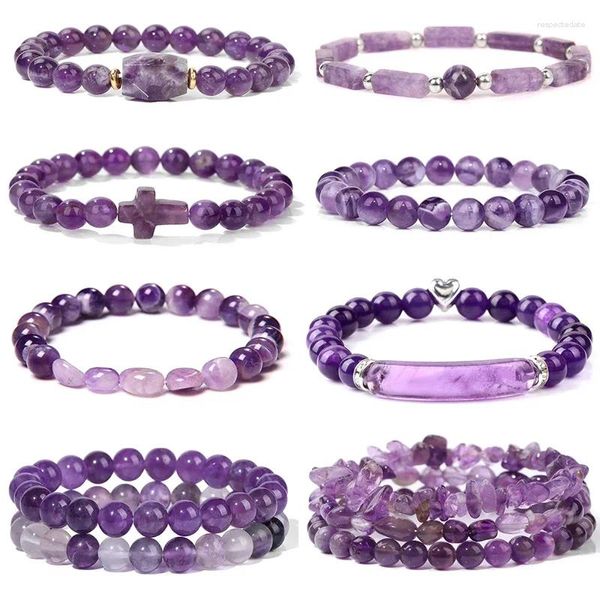 Strand Natural Stone Purple Quartz Crystal Beads Bracelet Bracelet Amethysts Series For Women Girls Energy Jewelry Gift