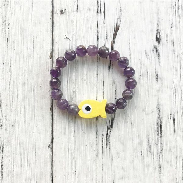 Strand Pierre Naturelle Violet Quartz Enfants Bracelet Pour Enfants Petits Bracelets De Poisson En Gros Et Au Détail Est Ok Fille Garçon Énergie Bijoux