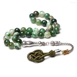 Brin pierre naturelle Tasbih perles de prière 33 pomme vert Agate Misbaha Style coton gland musulman chapelet Mesbaha Sibha Tasbeeh