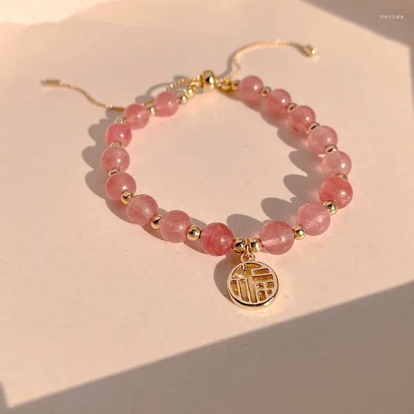 Bracelet de personnage de bénédiction en perles de cristal de fraise naturel, doux et Cool, pour amie de fille épicée