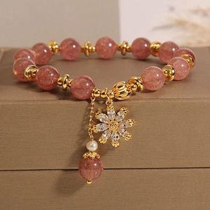 Bracelets en cristal de fraise naturelle, pendentif de fleur de marguerite pour femmes, Bracelet perlé, bijoux de fête d'anniversaire pour sœurs, cadeau