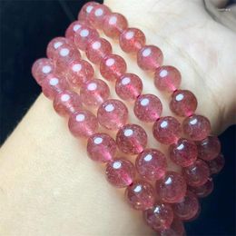 Bracelets de quartz de fraise naturelle brin perles rondes lisses bracelet de cristal rose rouge pour les femmes cadeaux exquis bijoux en pierre de guérison