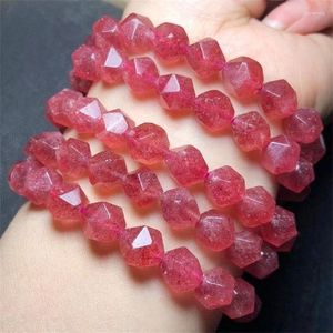 Strand Naturel Fraise Quartz À Facettes Bracelet Cristal Bracelets Perle Stretch Guérison Gemme Cadeau D'anniversaire 1 PCS 9 MM