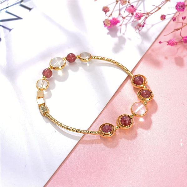 Pulsera de cuentas de cuarzo de fresa Natural para mujer, pulseras de cristal, regalo elegante, amuletos de la suerte hechos a mano, joyería B436