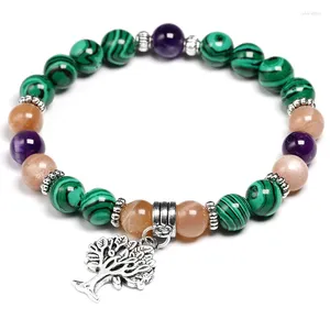 Bracelet en pierre de soleil naturelle avec perles de Malachite pour femmes, bijoux de Yoga, cadeau énergétique, breloque, arbre plaqué Antique