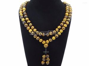 Strand Natural Tiger's Eye 10mm edelstenen Stone Boeddhist 108 Bead Gebed Mala Lange ketting Multifunctionele armband 5Strands/Pack