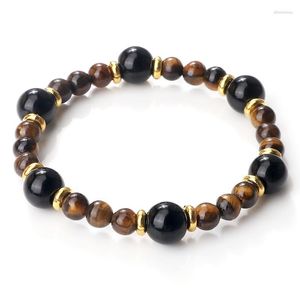 Strand Natuurlijke Tijgeroog Kraal Armband Metalen Spacer Charm Malachiet Zwart Obsidiaan Lava Steen Armbanden Voor Vrouwen Mannen Yoga Sieraden Gift