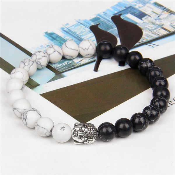 Pulsera de cuentas de piedra howlita de ojo de tigre Natural, pulsera de 8mm de Color plateado con dijes de Cabeza de Buda, curación energética para hombres y mujeres, regalo