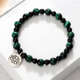 Strand Naturel Oeil De Tigre Obsidienne Perles Bracelets Hommes Reiki Lotus OM Pendentif Mala Bracelet Bracelet Pour Femmes Yoga Guérison Soul Bijoux