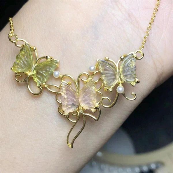 Collar con colgante de mariposa de turmalina Natural para mujer, joyería curativa, Gargantilla con dije de cristal de piedras preciosas, regalo, 1 Uds.