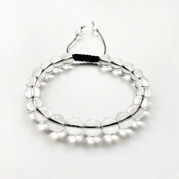 Brin naturel Transparent Quartz cristal pierre perles 8mm fait à la main cordon noir Bracelet réglable homme femmes 1 pièce