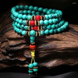 Bracelet Turquoise naturel à brins, 108 perles en pierre brute, pour hommes et femmes, Style ethnique tibétain
