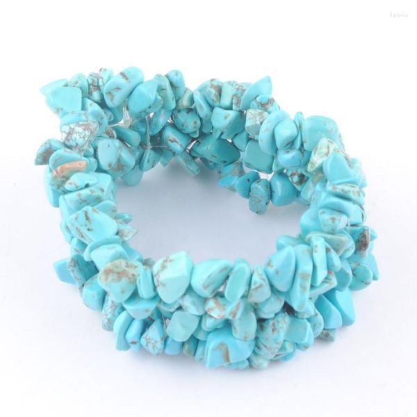 Hebra de turquesas naturales piedra tejida pulsera elástica 4-8mm forma Irregular Chip Beads mujeres brazalete joyería 7 pulgadas TH3086