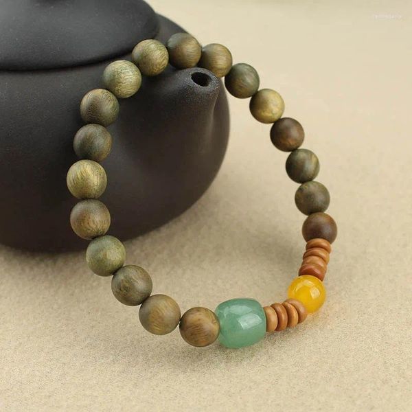 Bracelet de transfert de Jade en bois de santal vert Vintage naturel, perles de bouddha, Style littéraire et ethnique féminin