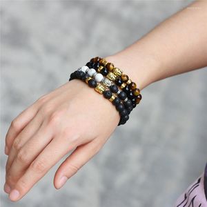 Strand Natural Volcanic Lava Stone Gem Bead Bracelet Boeddhistische Boeddha Gebed Bangle voor mannen Vrouwen Alloyjewelry Accessoires