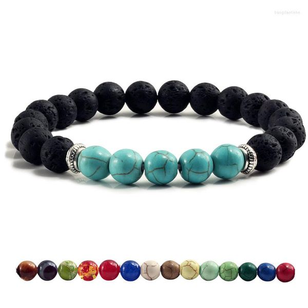 Hebra de pulseras de piedra volcánica Natural, abalorio para mujer, cuentas de equilibrio de Chakra para hombre, brazaletes de Lava negra, brazalete de Buda a la moda, regalo de joyería