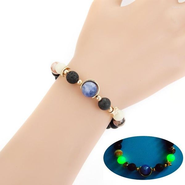 Strand Natural Volcanic Stone Pentagram Moon Lady Pulsera luminosa Entema de mujeres que brilla en las cuentas oscuras Joyas