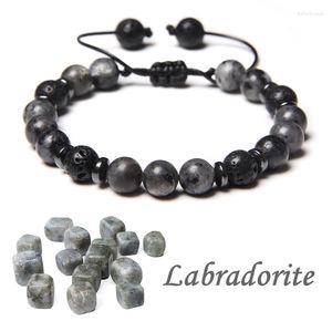 Hilo de piedra volcánica natural pulsera de cuentas redondas lava mate labradorita africana regalo atractivo de la joyería