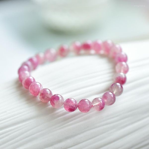 Strand Natural sandía rojo turmalina lepidolita pulsera elástica 8mm 10mm mujeres rosa cuentas redondas joyería Femme