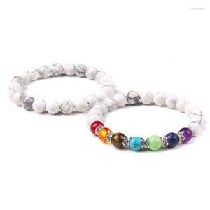 Strand Naturel Blanc Howlite 7 Chakra Bracelet 2pcs / set Bijoux Pour Femmes Homme Labradorite Perle Bracelets Guérison Reiki Balance Pulsera