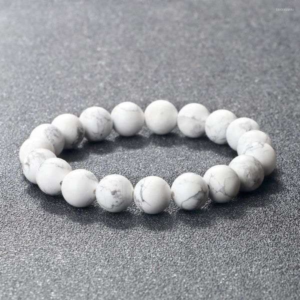 Pulsera de piedra auténtica de howlita blanca Natural, pulseras de cuentas de 6/8/10mm para mujeres y hombres, joyería de meditación elástica de Yoga energética