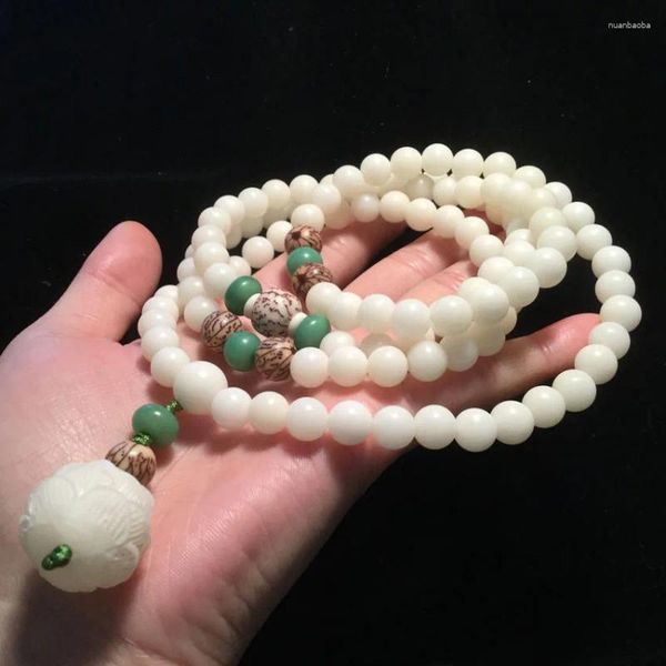 Bracelet en Jade blanc naturel Bodhi pour femmes, fil à main, perle de bouddha, accessoires cadeaux, artisanat, 108