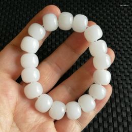 Strand Natural White Jade Pulsera Brazaletes Hombres Mujeres Healing Gemstone Joyería fina Genuine Hetian Jades Nephrite Abacus Beads Pulseras