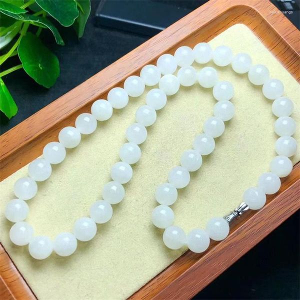 Strand Natural White Marble Jade Collar Polroización Joyería Curación de cristal Regalo de cumpleaños de accesorios de moda para mujeres 1pcs 10 mm