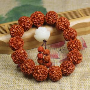 Strand Natuurlijk Hout Vajra Bodhi Zaad Handmatig Polijsten Boeddha Kralen Armband Mannen En Vrouwen Bijenwas Lotus Bloem Hanger Hand String