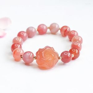 Strand Natural Yanyuan Agate Round Beads Bracelet Gemmes colorées Fleur Bijoux