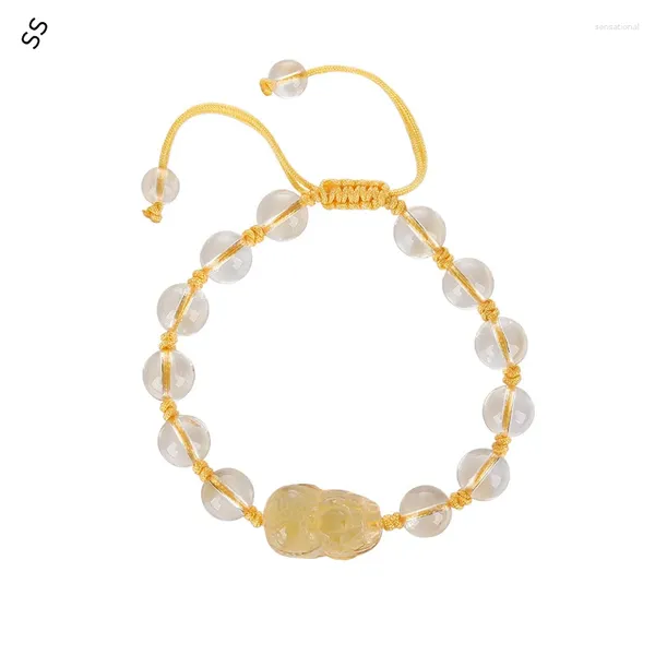 Strand Naturel Jaune Cristal Tressé Corde Bracelet Pour Fille Charme Mode Réglable Périmètre De La Main 15-20 CM Accessoires De Vêtement